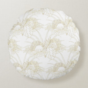 Elegant tropical bladeren golden strokes design rond kussen