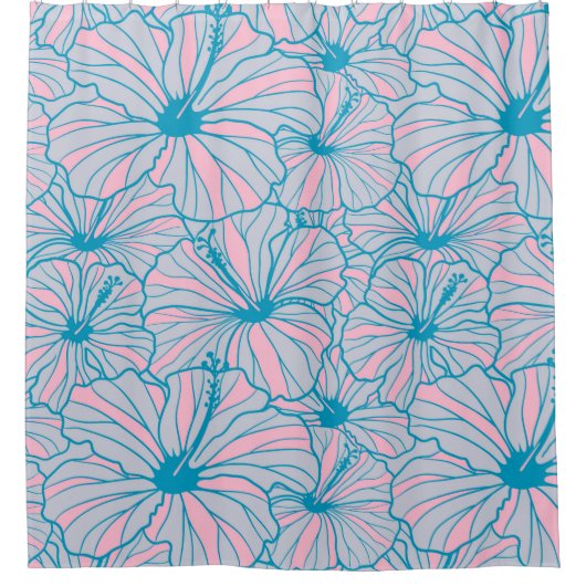 Elegant Tropical Blue Floral Hibiscus Pattern | Douchegordijn (Voorkant)