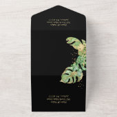 Elegant Tropical Botanical Black & Gold Weddenscha All In One Uitnodiging (Buitenkant)