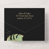 Elegant Tropical Botanical Black & Gold Weddenscha All In One Uitnodiging (Achterkant)