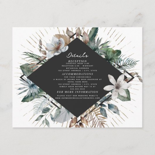 Elegant Tropical Botanical Diamond Weddenschap Det Informatiekaartje (Voorkant)