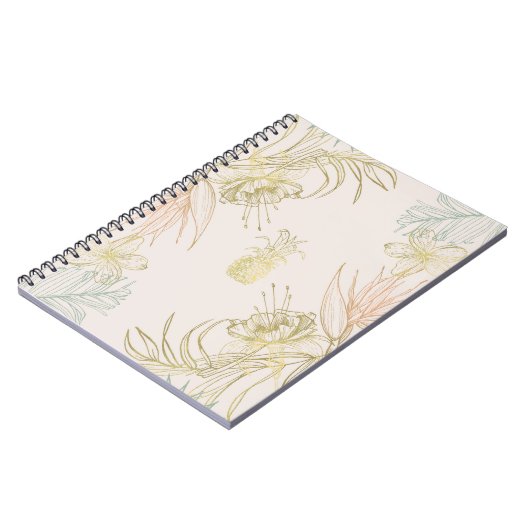 Elegant Tropical Botanical Floral laat goud over Notitieboek (Linkerzijde)