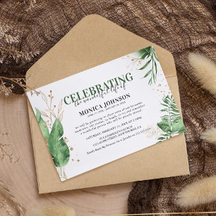 Elegant Tropical Botanical Greenery & Gold Funeral Kaart