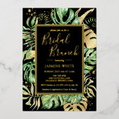 Elegant Tropical Bridal Brunch Shower Black & Gold Folie Uitnodiging (Voorkant)