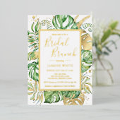 Elegant Tropical Bridal Brunch Shower Gold Folie Uitnodiging (Staand Voorkant)