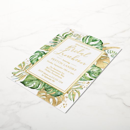 Elegant Tropical Bridal Luncheon Shower Gold Folie Uitnodiging (Gedraaid)