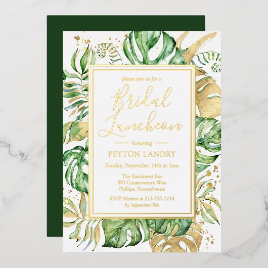 Elegant Tropical Bridal Luncheon Shower Gold Folie Uitnodiging (Voorkant / Achterkant)