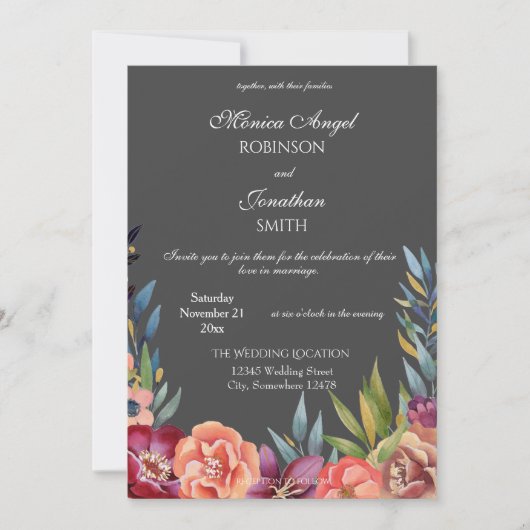 Elegant Tropical Burgundy & Blush Gray Wedding V2 Kaart (Voorkant)