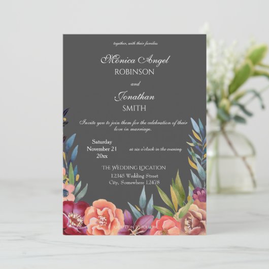 Elegant Tropical Burgundy & Blush Gray Wedding V2 Kaart (Staand voorkant)