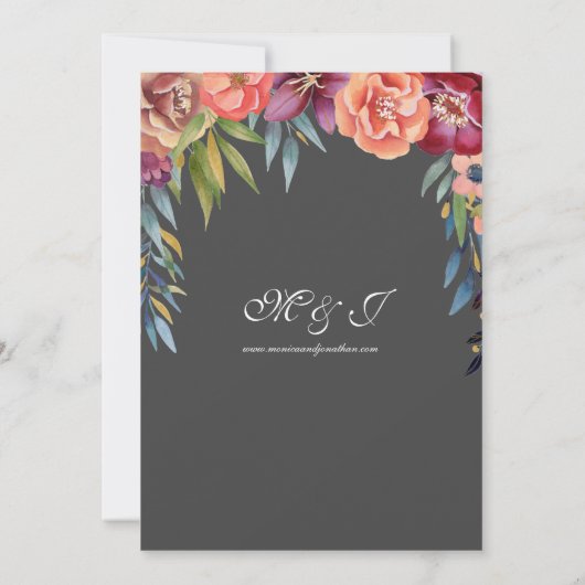 Elegant Tropical Burgundy & Blush Gray Wedding V2 Kaart (Achterkant)