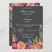 Elegant Tropical Burgundy & Blush Gray Wedding V2 Kaart (Voorkant / Achterkant)