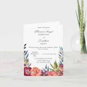Elegant Tropical Burgundy White Wedding Folded