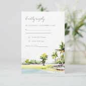 Elegant Tropical Coastal Beach Palm Tree Weddensch RSVP Kaartje (Staand voorkant)