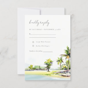 Elegant Tropical Coastal Beach Palm Tree Weddensch RSVP Kaartje