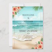 Elegant Tropical Coastal Hawaiian Beach Wedding Kaart (Voorkant)