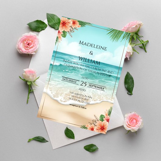 Elegant Tropical Coastal Hawaiian Beach Wedding Kaart