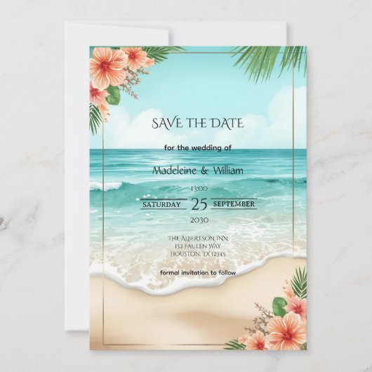 Elegant Tropical Coastal Hawaiian Beach Wedding Save The Date (Voorkant)