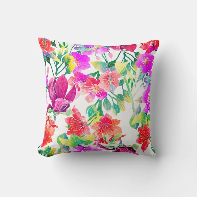 Elegant Tropical Colorful Flowers Kussen (Voorkant)