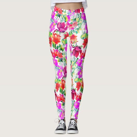 Elegant Tropical Colorful Flowers Leggings (Voorkant)