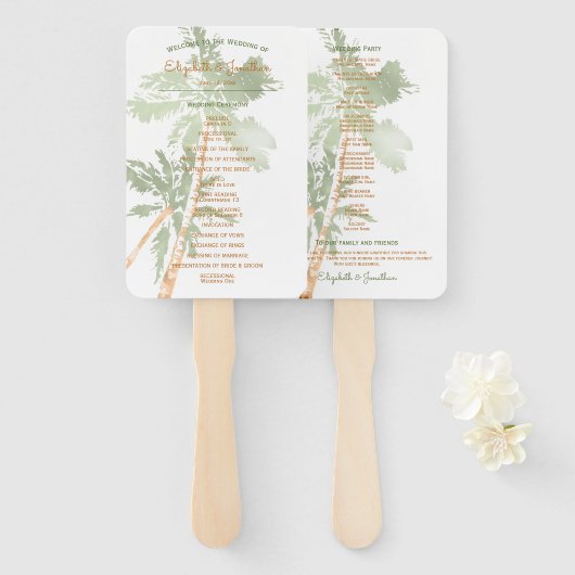 Elegant Tropical Copper Palm Trees Beach Wedding Handwaaier (Voorkant en achterkant)
