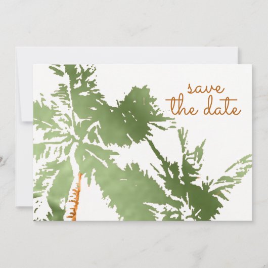 Elegant Tropical Copper Palm Trees Beach Wedding Save The Date (Voorkant)