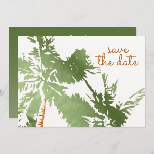 Elegant Tropical Copper Palm Trees Beach Wedding Save The Date (Voorkant / Achterkant)