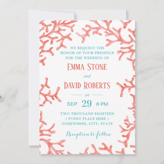 Elegant Tropical Coral Reef Beach Weddenschap Kaart (Voorkant)