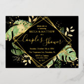 Elegant Tropical Couple's Shower Black & Gold Foil Folie Uitnodiging (Voorkant)