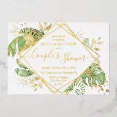 Elegant Tropical Couple's Shower Wedding Gold Folie Uitnodiging (Voorkant)
