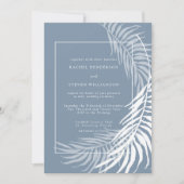 Elegant Tropical Dusty Blue and White Wedding Kaart (Voorkant)