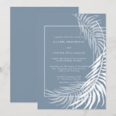 Elegant Tropical Dusty Blue and White Wedding Kaart (Voorkant / Achterkant)