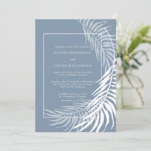 Elegant Tropical Dusty Blue and White Wedding Kaart