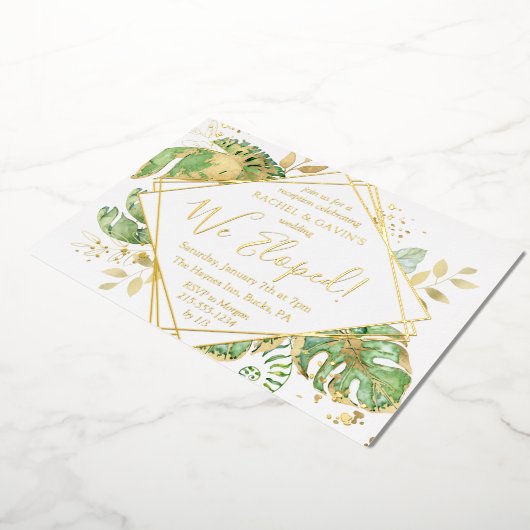 Elegant Tropical Elopement Weddenschap Reception G Folie Uitnodiging (Gedraaid)