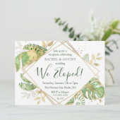 Elegant Tropical Elopement Weddenschap Reception Kaart (Staand voorkant)