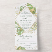 Elegant Tropical Emerald Green & Gold Wedding All In One Uitnodiging (Binnen)