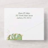 Elegant Tropical Emerald Green & Gold Wedding All In One Uitnodiging (Achterkant)