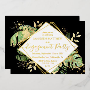 Elegant Tropical Engagement Party - zwart & goud Folie Uitnodiging