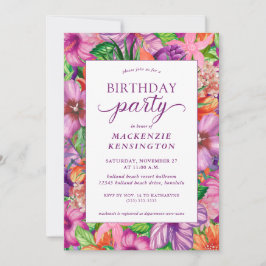 Elegant Tropical Floral Birthday Party Kaart