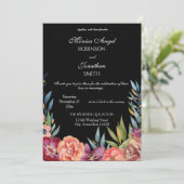 Elegant Tropical Floral Black Wedding Kaart (Staand voorkant)