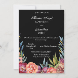 Elegant Tropical Floral Black Wedding Kaart
