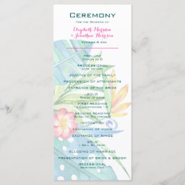 Elegant Tropical Floral Blauwgroen Berry Pink Wedd Programmakaart
