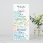 Elegant Tropical Floral Blauwgroen Berry Pink Wedd Programmakaart (Staand voorkant)