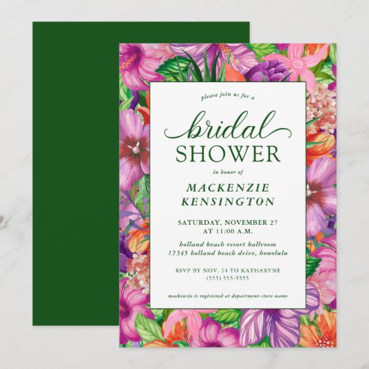 Elegant Tropical Floral Bridal Shower Invitation Kaart (Voorkant / Achterkant)
