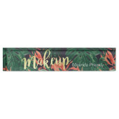 Elegant Tropical Floral Gold Script Makeup Salon Naambordje (Voorkant)