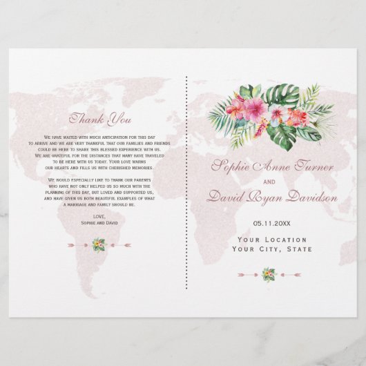 Elegant Tropical Floral Gold Wereldkaart Programme (Voorkant)