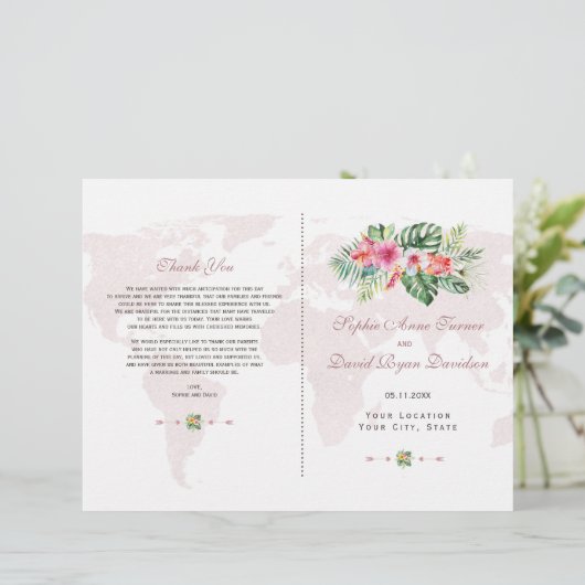 Elegant Tropical Floral Gold Wereldkaart Programme (Staand voorkant)