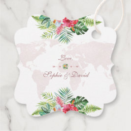 Elegant Tropical Floral Gold Wereldkaart Wedding Bedankjes Labels