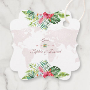 Elegant Tropical Floral Gold Wereldkaart Wedding Bedankjes Labels