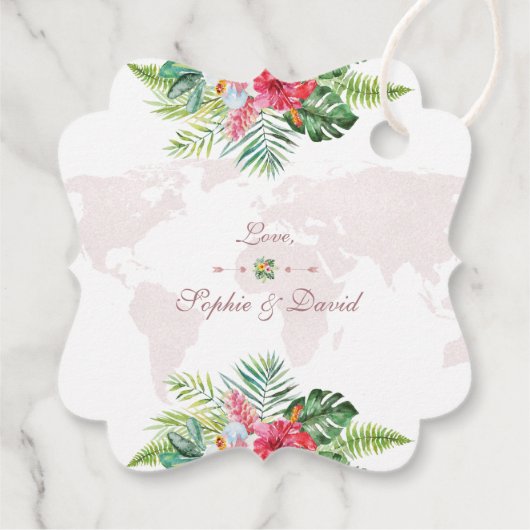 Elegant Tropical Floral Gold Wereldkaart Wedding Bedankjes Labels (Achterkant)