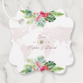Elegant Tropical Floral Gold Wereldkaart Wedding Bedankjes Labels (Voorkant)